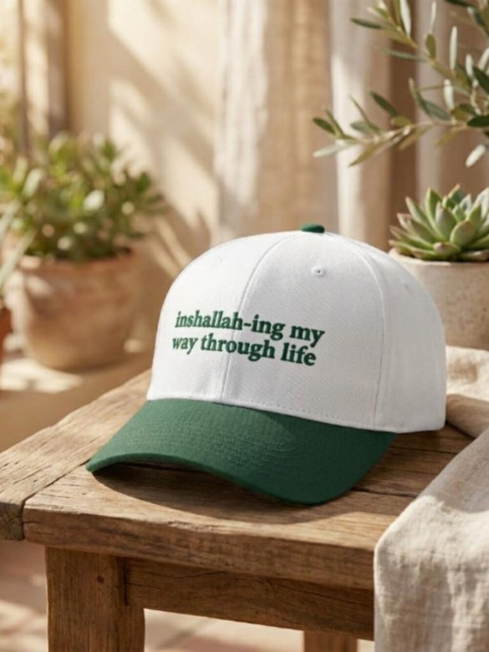 Funny Quote Baseball Hat, Inshallah-ing My Way Through Life Statement Cap, Adult